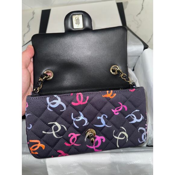 Chanel 24S Navy Blue Printed Logo Mini Flap Rectangle CC Shoulder Crossbody Bag - Picture 16 of 16